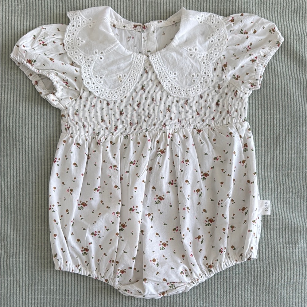 Floral Baby Romper with Lace Collar